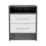 Nightstand with Two Drawers and Cabinet, Smokey Oak/White