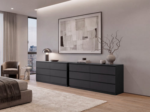 Dresser Minimalist 6-Drawer Wenge Particle Board Melamine Metal Legs 60.4 In