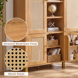71" Tall Arched Cabinet with Rattan Doors & Adjustable Shelves