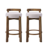 Elise Indoor Minimalist Rubber Wood Counter Height Bar Stool with Ring Footrest, Dark Walnut Finish with Ivory Upholstery, Set of 2