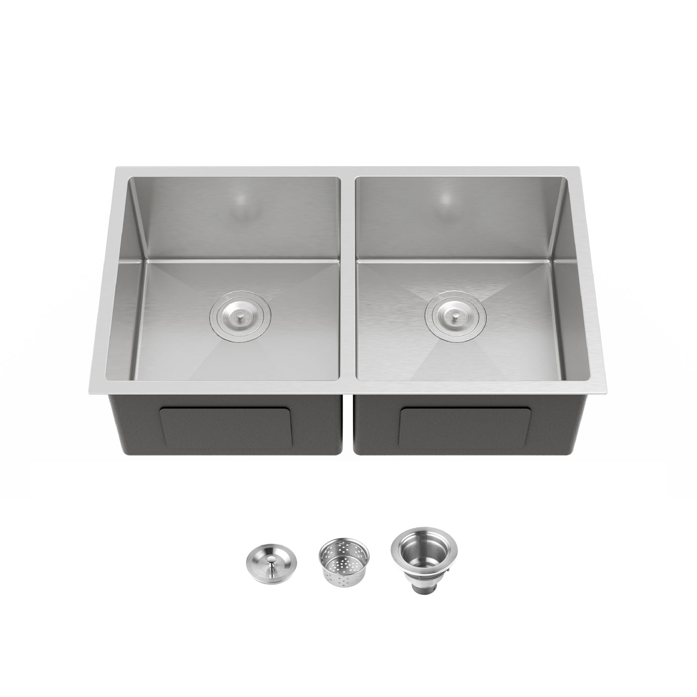 33"x19" Double Bowl Undermount Kitchen Sink Brushed Handmade