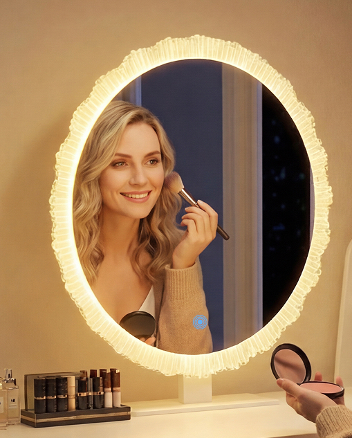 Crystal Edge LED Makeup Mirror with 3-Color Dimmable Lighting