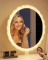 Crystal Edge LED Makeup Mirror with 3-Color Dimmable Lighting