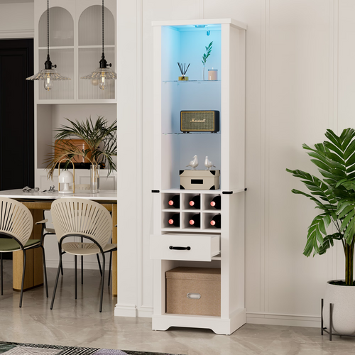 75" Storage Cabinet with LED Light, Farmhouse Pantry
