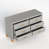6-Drawer Double Dresser in Gray, Modern Storage Cabinet with Metal Handles & Sol