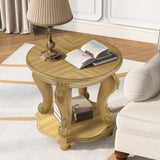 Round Rubberwood End Table with Storage Antique Natural