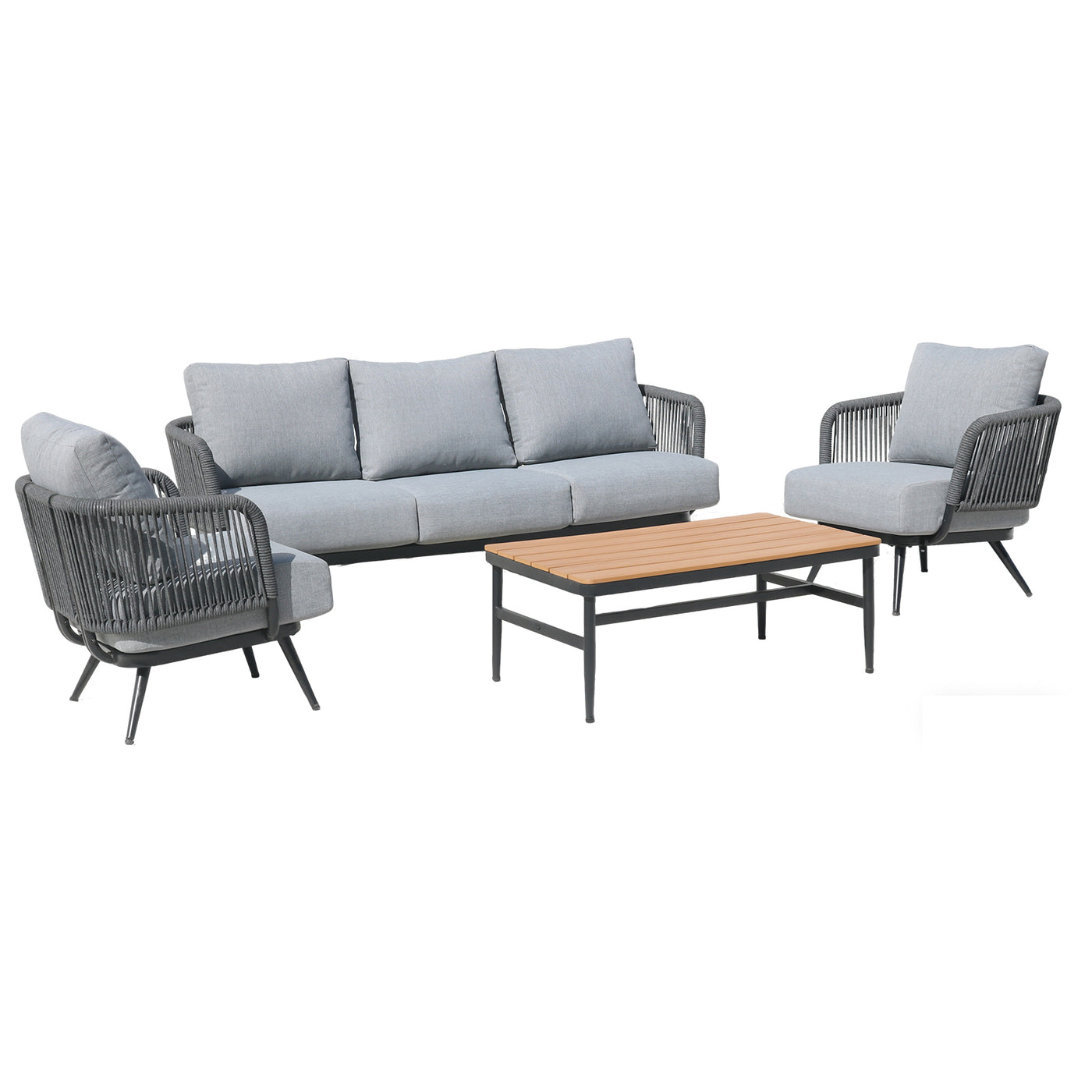 Outdoor Conversation Set Rope Woven Black Gray 4 Piece Sofa Swivel Chairs