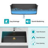 Quartz Kitchen Sink - 30" x 19" x 9.65" Black Granite Composite Workstation