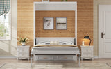 Beige Full Size Murphy Bed with 2 Drawers, Solid Pine Wood + MDF, 80.5''L x 61.5''W x 89''H