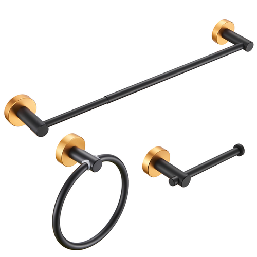Black Gold Aluminum 3 Piece Towel Bar Set 16-27" Adjustable