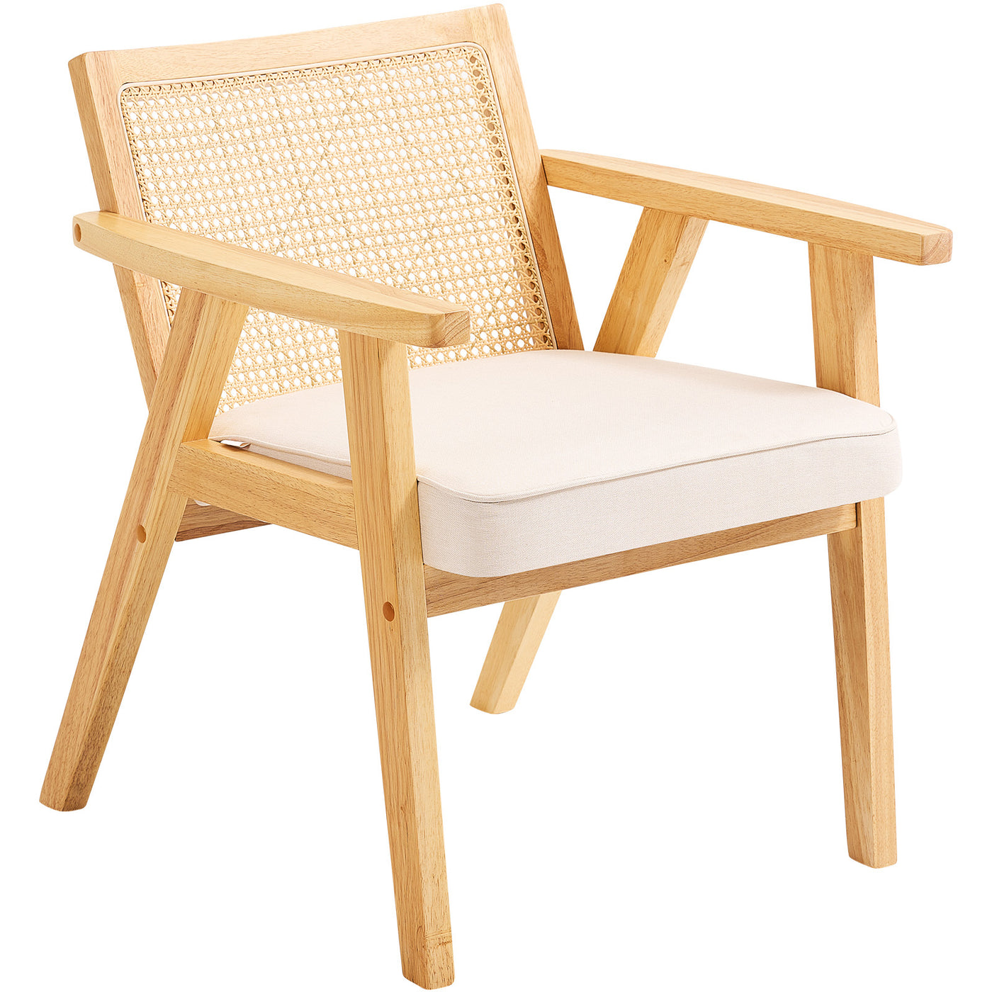 Mid Century Modern Rattan Velvet Accent Chair Beige