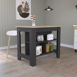 Cala Kitchen Island Four Legs Three Shelves Black Light Oak