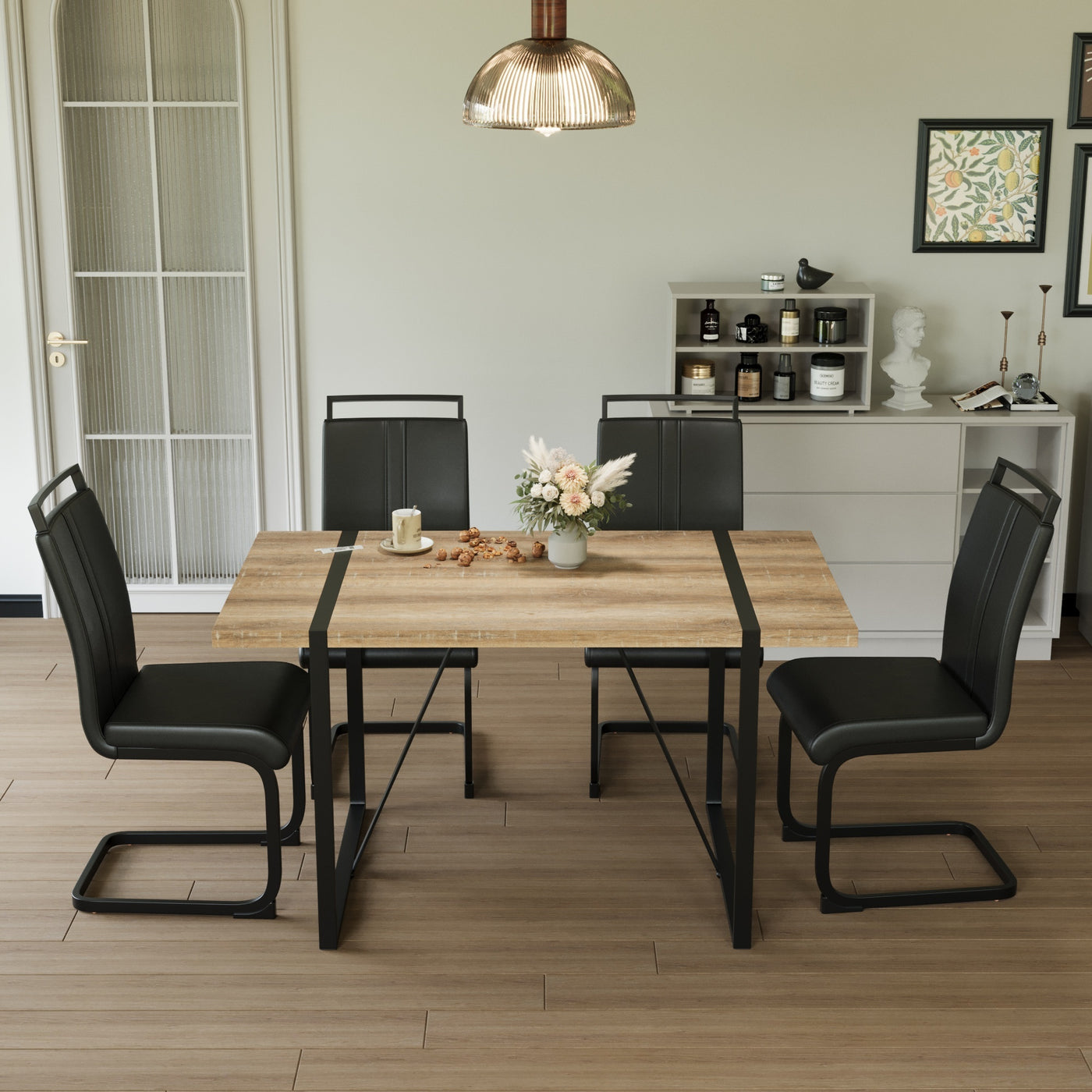 55 ' dining table modern rural industrial rectangular MDF wood set and PU