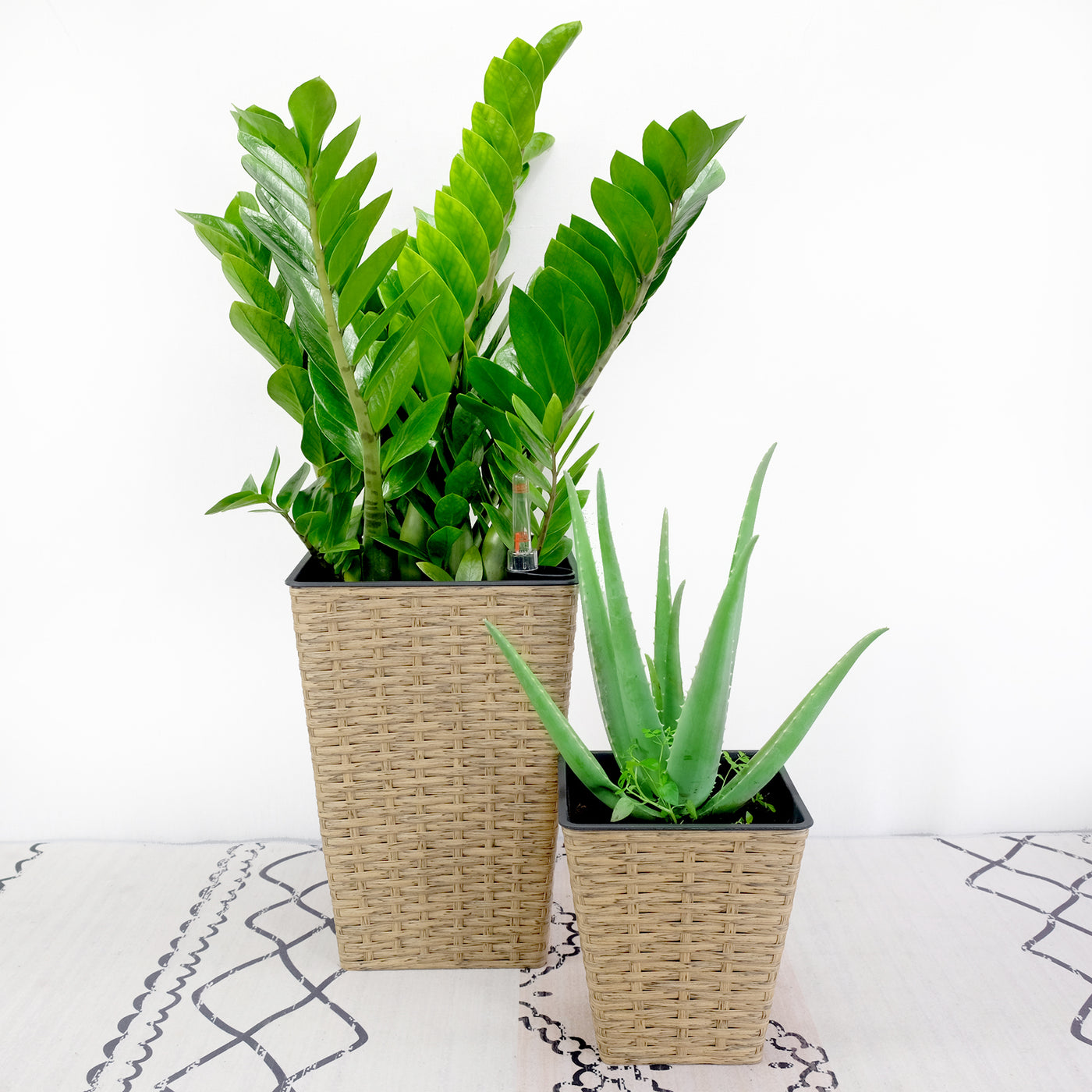 2-Pack Smart Self-Watering Square Planter Wicker Brown Indoor Outdoor