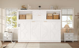 White Twin Size Murphy Bed with Charging Station and Drawer, Solid Pine Wood + MDF