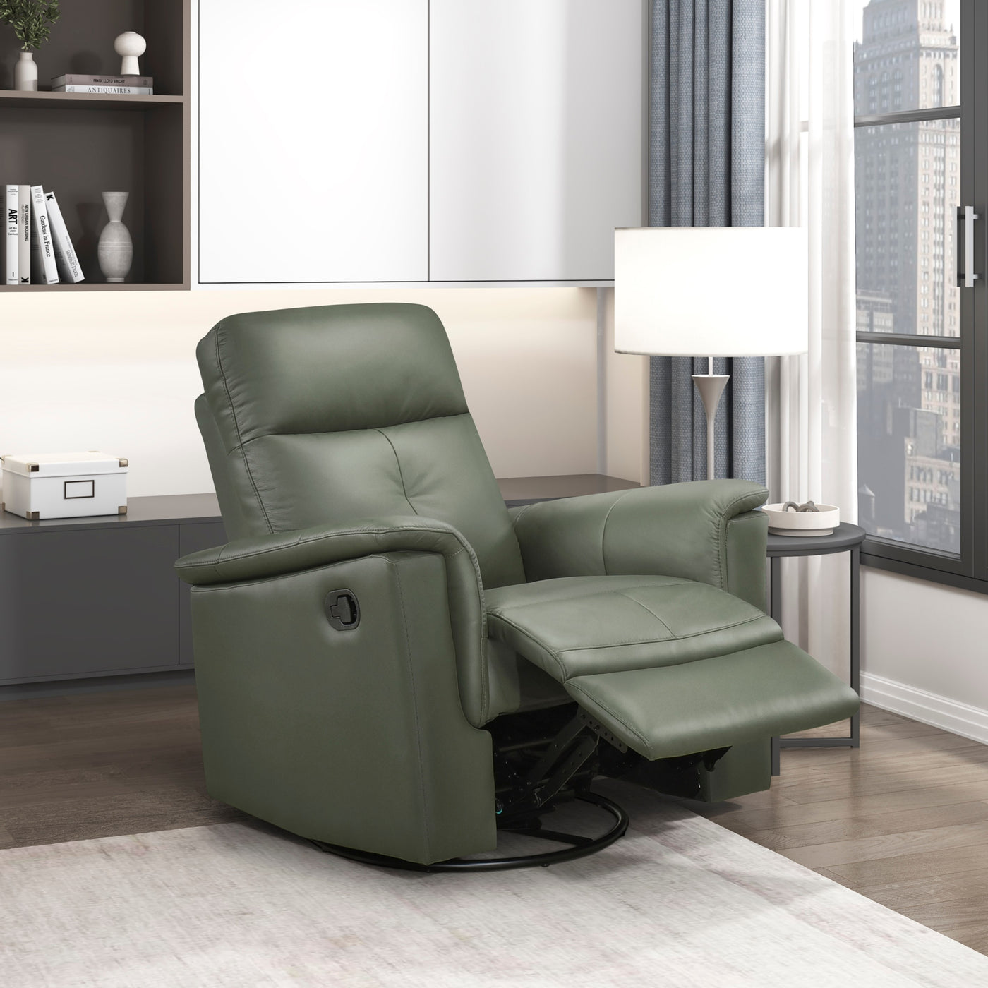Green Leather Swivel Glider Recliner Chair