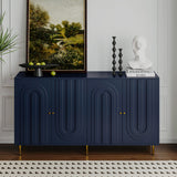 Modern Blue Lacquered 4 Door Wooden Cabinet Sideboard