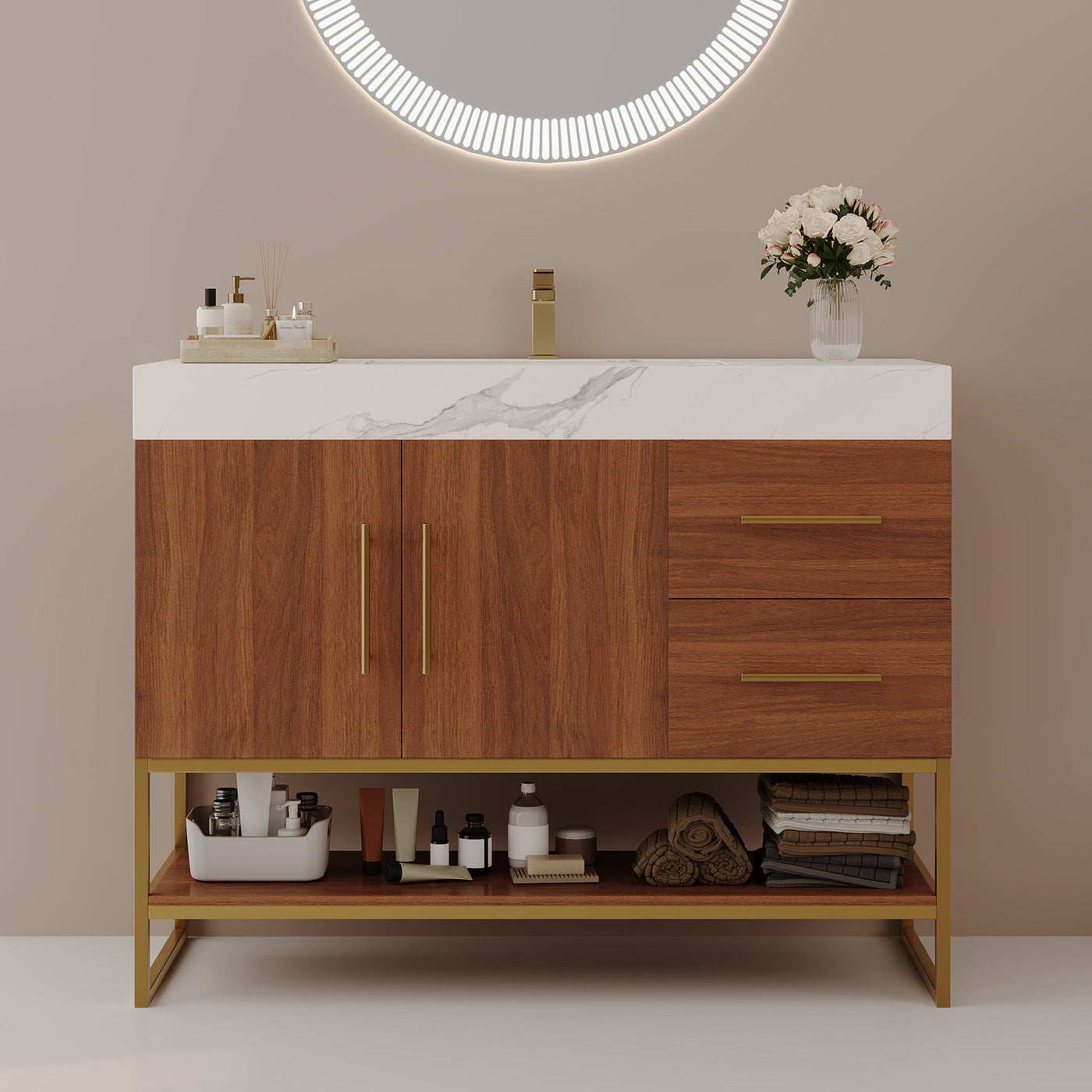 36' Modern Free-Standing Bathroom Vanity with Seamless Ceramic Sink & Sintere...