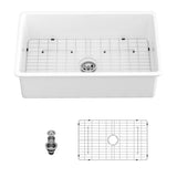 White Fireclay Undermount Kitchen Sink 32" x 19" x 10