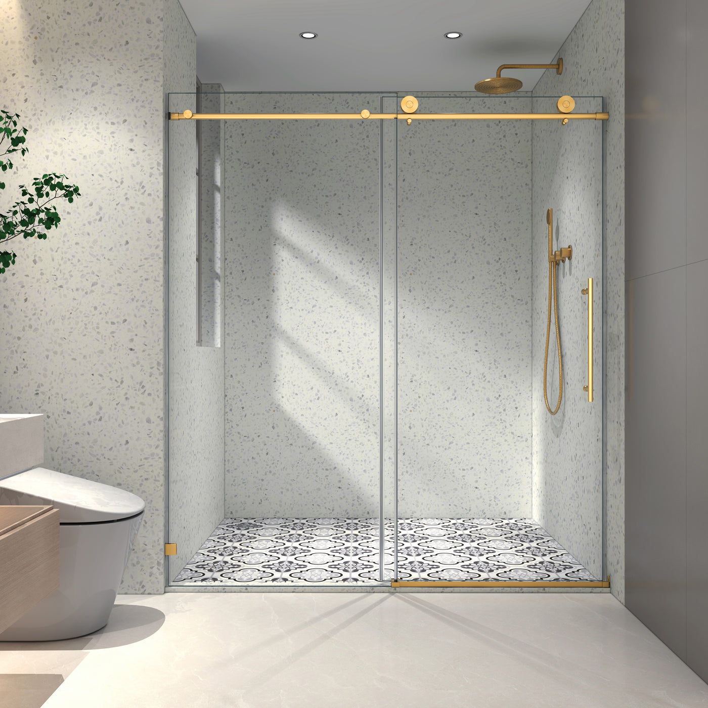 Brushed Gold Frameless Shower Door 70MM Stainless Steel Soft Close
