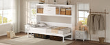 White Twin Size Murphy Bed with Charging Station and Drawer, Solid Pine Wood + MDF