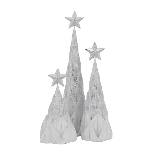Resin Christmas Tree Set 3-Piece White Silver Foil Star Top
