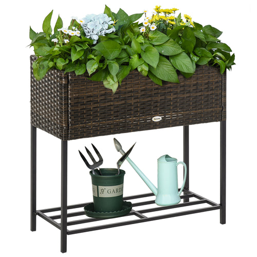 Raised Garden Bed Elevated Planter Box with Storage Shelf Brown