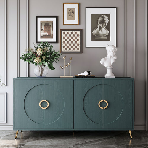 60" Dark Green Wood Grain 4-Door Sideboard Cabinet