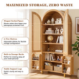 71" Tall Arched Cabinet with Rattan Doors & Adjustable Shelves