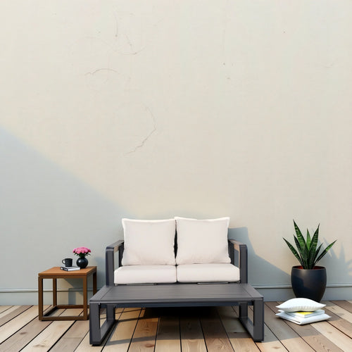 Outdoor Loveseat Set Aluminum Milky White 2 Piece with Coffee Table