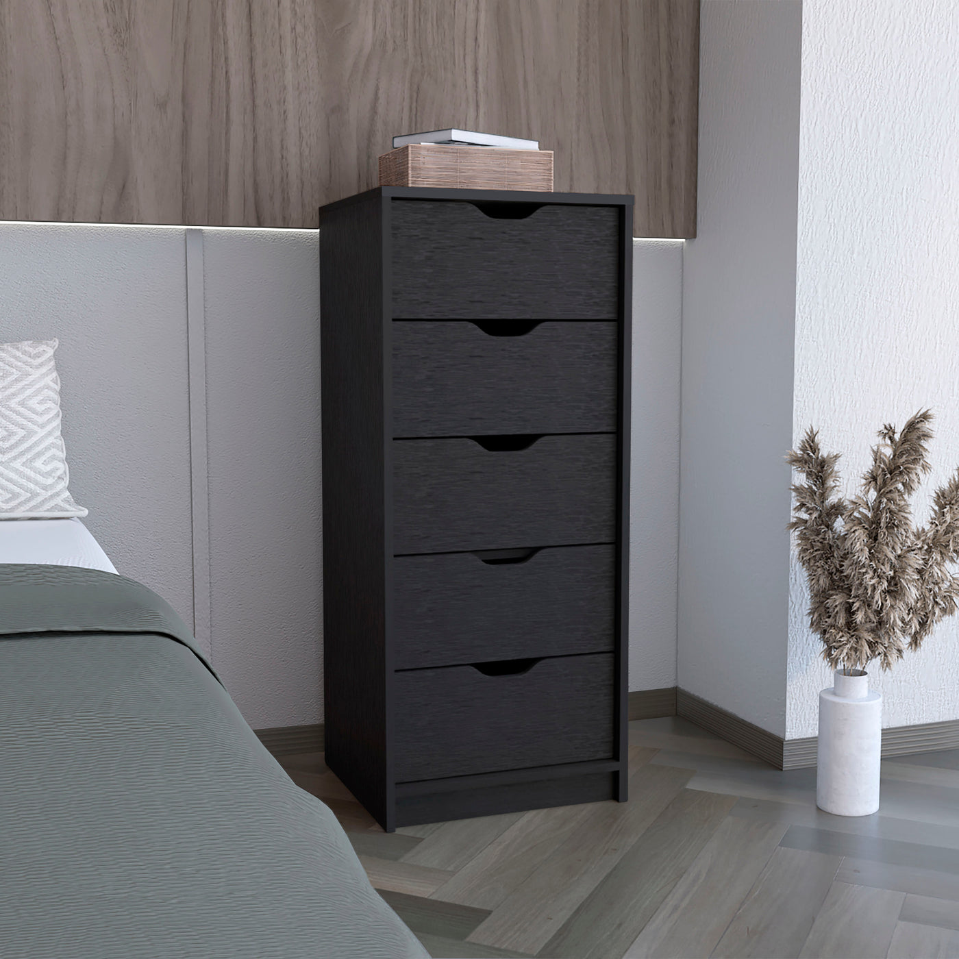 5 Drawer Tall Dresser Pull Out System Black