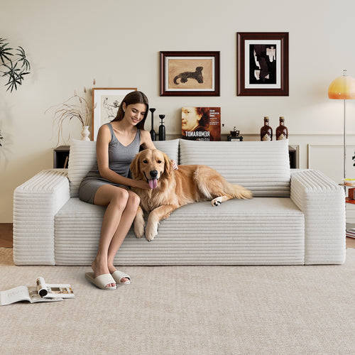 71" Corduroy Fabric Deep Seat Sofa, No Assembly Required