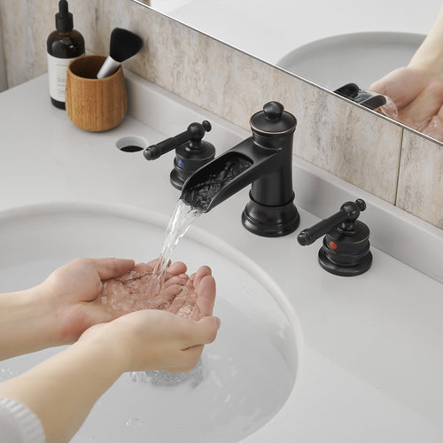 8" Widespread 3-Hole Bathroom Sink Faucet ORB Double Lever