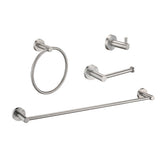 Bathroom Hardware Set - 4 Piece - Brushed Nickel - Wall Mount