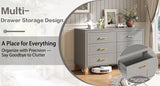 6-Drawer Double Dresser in Gray, Modern Storage Cabinet with Metal Handles & Sol