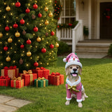 Christmas Labrador Retriever Statue, Holiday Dog Figurine in Pink Santa Outfit