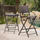 Foldable Faux Rattan Outdoor Bar Stools, Set of 2