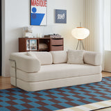 Sofa Floor Low Profile 5-in-1 Corduroy Cream Sleeper with Blanket 74.8 In