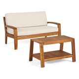 Outdoor Conversation Set Acacia Wood Teak Beige Cushion 2 Piece