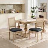 Grey Upholstered Dining Chairs Set of 2 Rattan Back