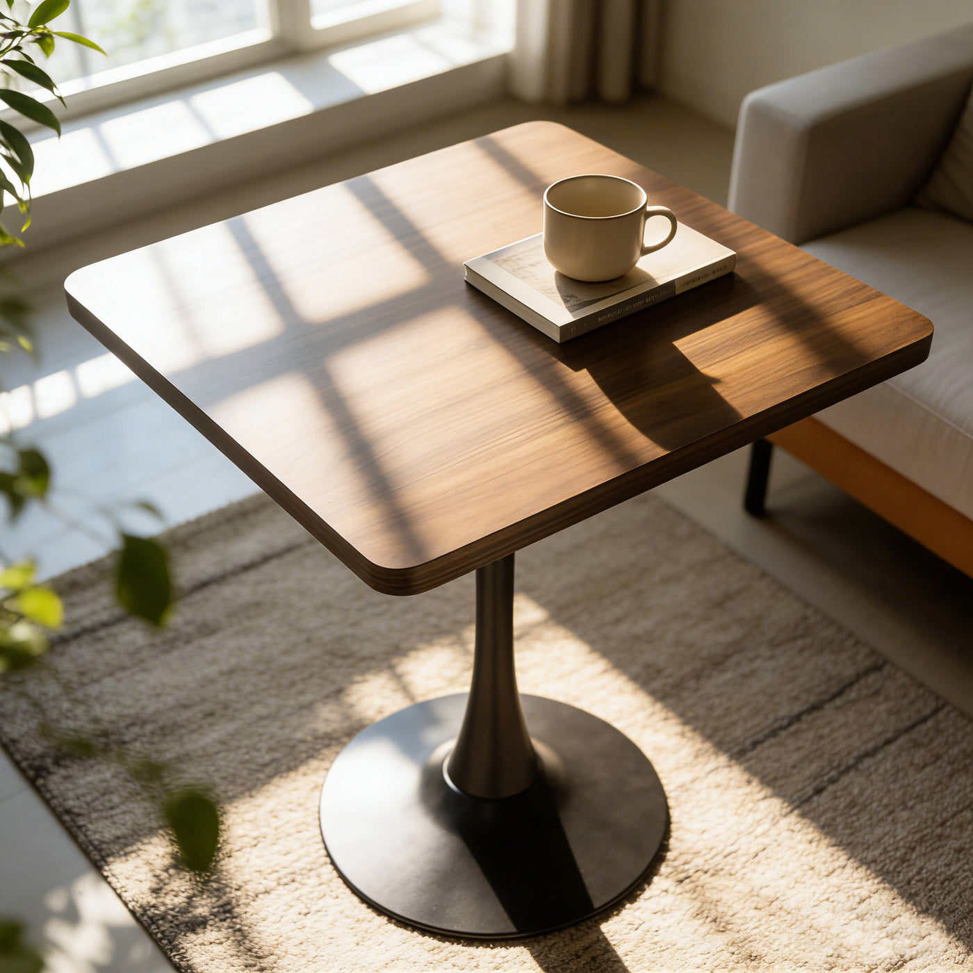 Square Tulip Dining Table 27.6" Walnut Mid Century Modern