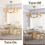 38" Gold 6-lamp Chandelier with Hand-Woven Rattan Lampshade