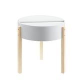 Round End Table - Wood - White & Natural - Hidden Storage