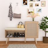 2-in-1 Shoe Storage Bench, PP Rattan Shoe Cabinet with 2 Adjustable Shelves