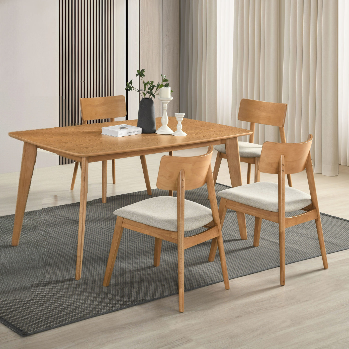 Casual Farmhouse 5pc Dining Set Beige Upholstered Chairs