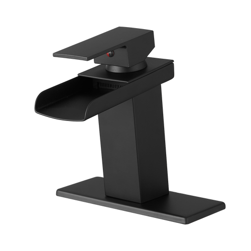 Black Waterfall Bathroom Sink Faucet with Deck Plate