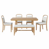 Farmhouse Dining Set with 4 Chairs & Bench, Seats 6