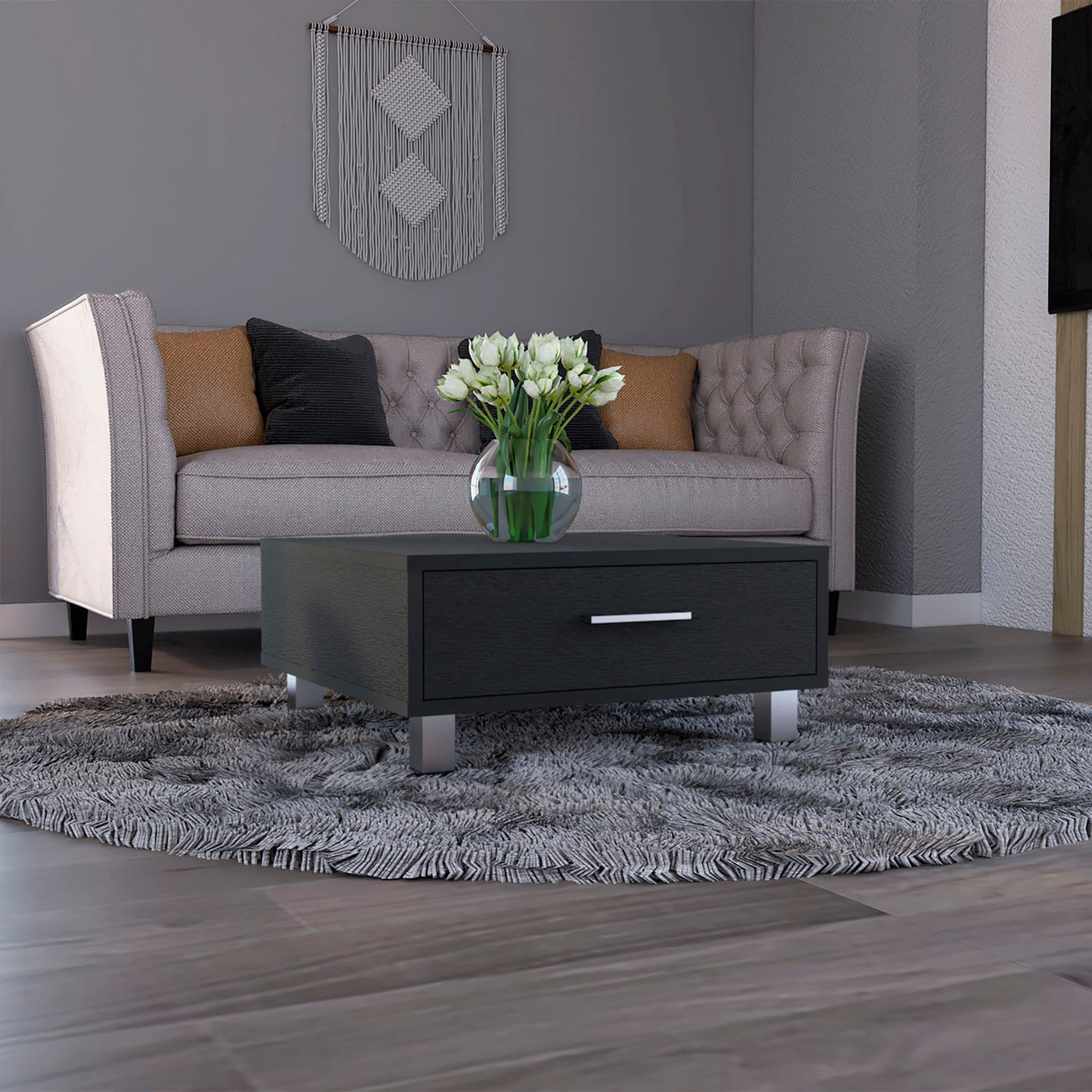 Beijing Coffee Table, One Drawer, Four Legs  -Black