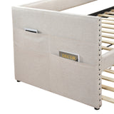 Daybed with Trundle Wood Sleeper Beige