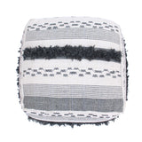 Large Faux Yarn Pouf, Ivory Grey Fabric, 26x26 Inches